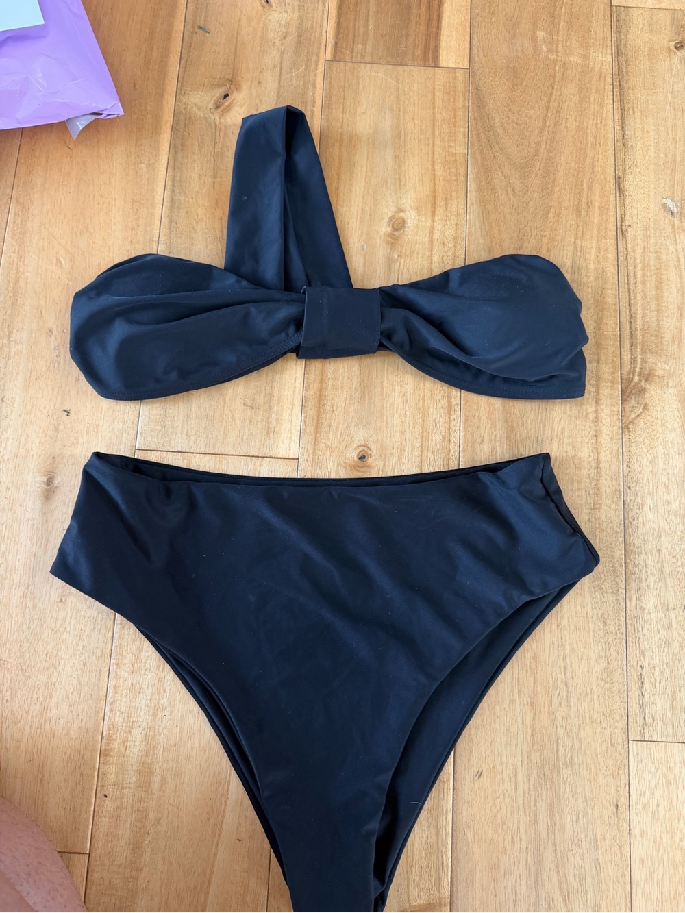 High-Waist Black Bandeau Bikini Set
